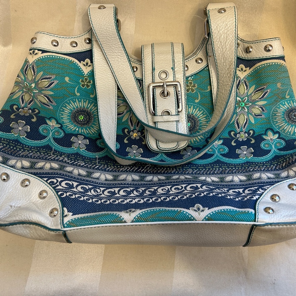šš»- THE SAK Summer Handbag | Purse | Shoulder Bag Hight blu/white flower pr⦠- Picture 2 of 9